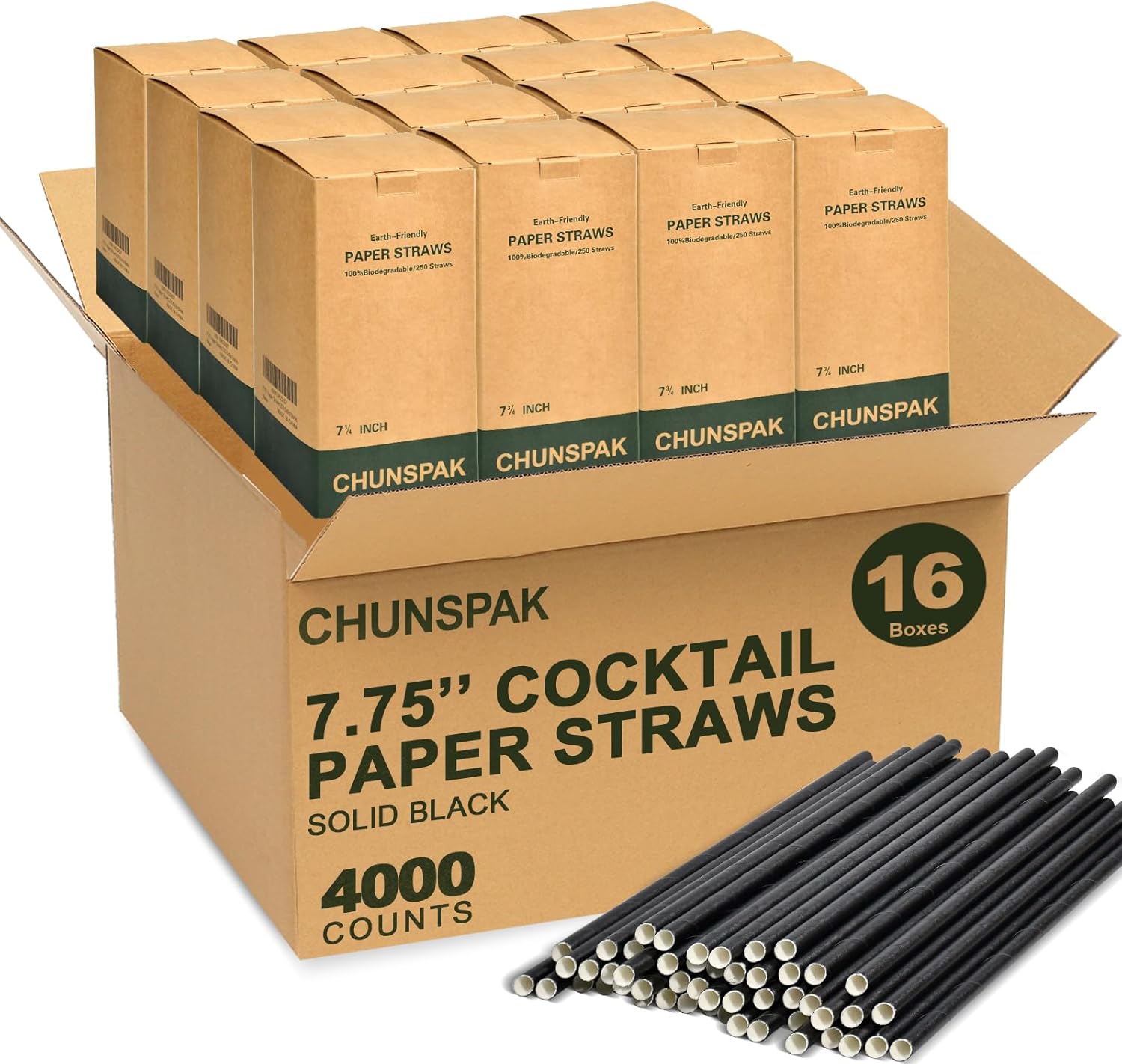 Biodegradable Black Paper Drinking Straws 7.75 in for Cocktails