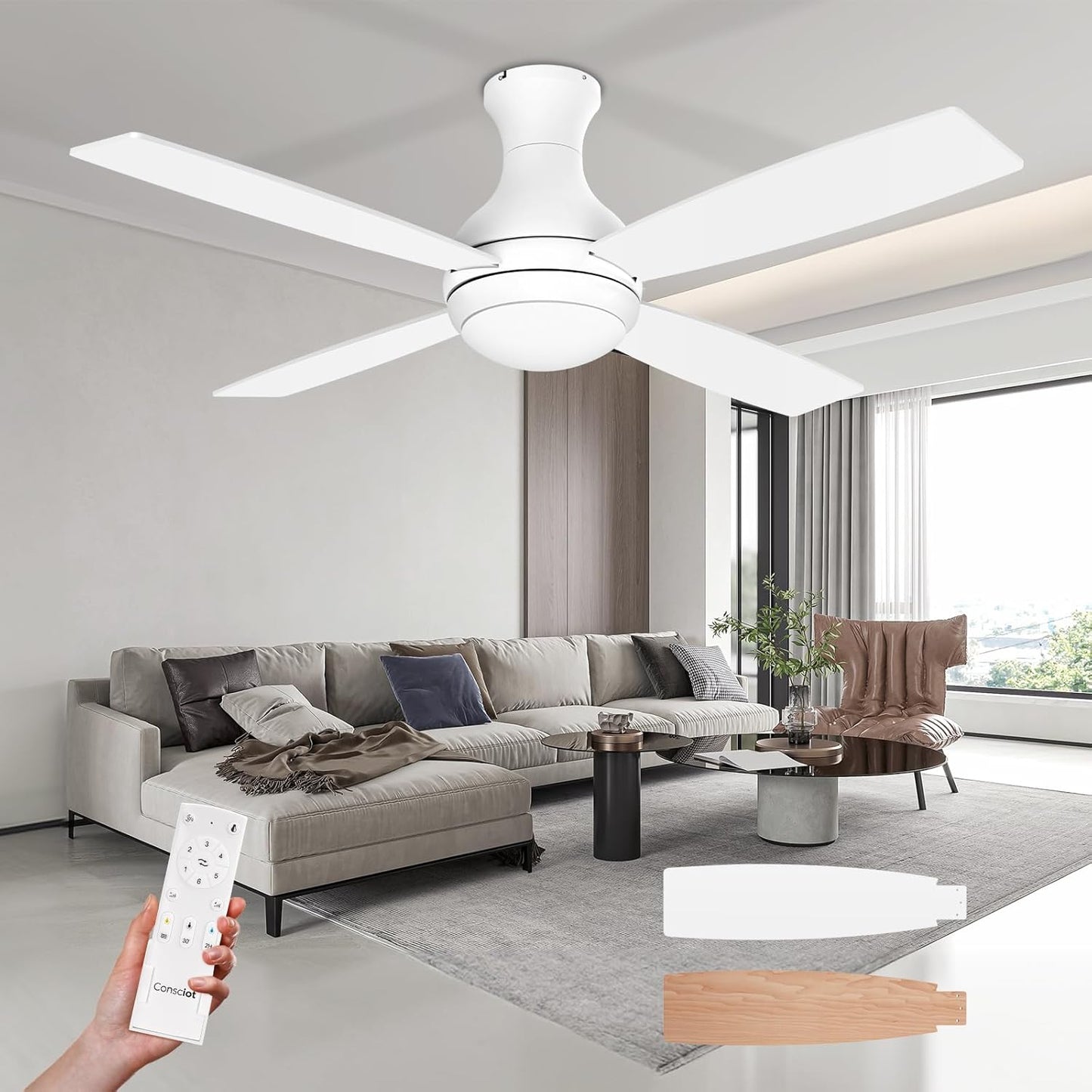 Consciot 52 Inch Ceiling Fan With Lights and Remote Control