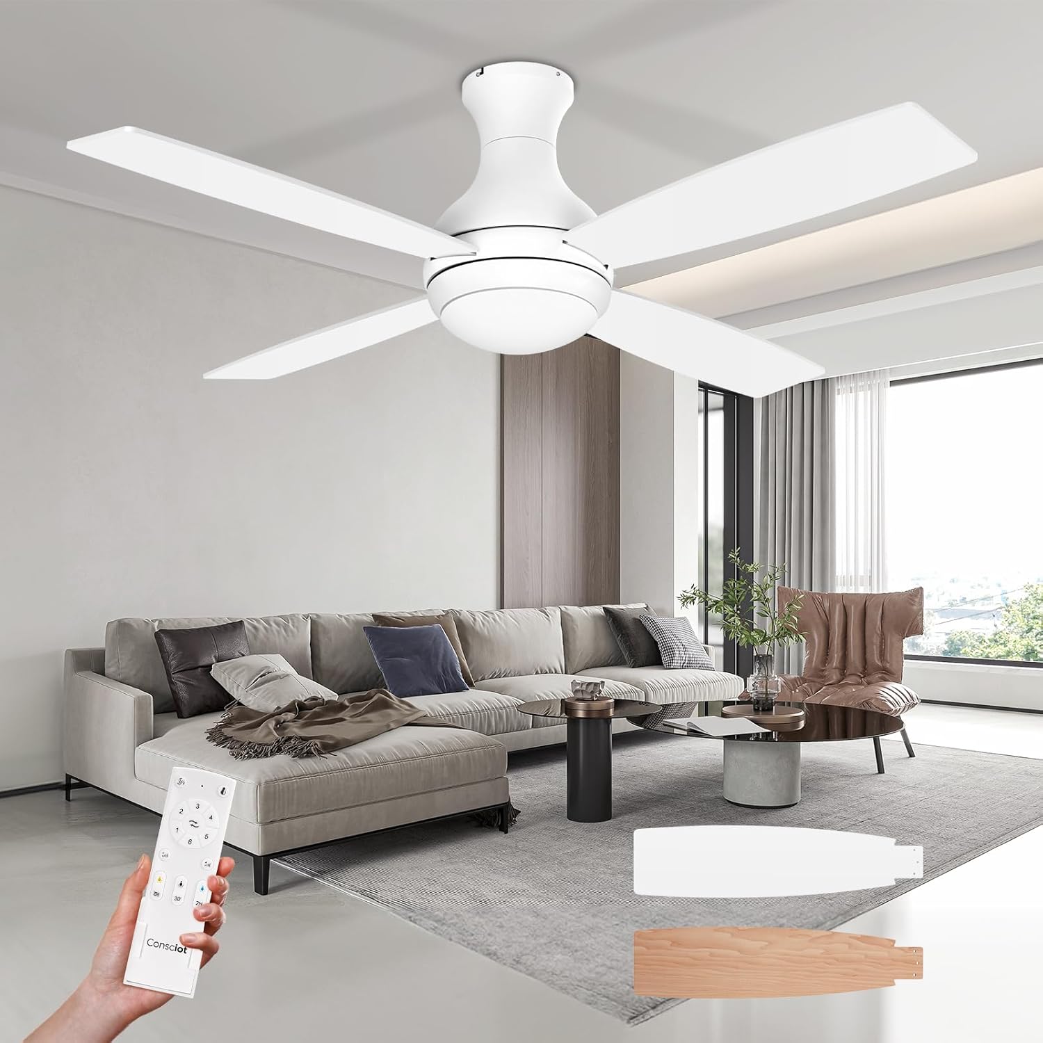 Consciot 52 Inch Ceiling Fan With Lights and Remote Control