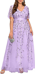 Pinup Fashion Plus Size Formal Dress - Sequin Embroidery V-Neck