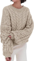 PRETTYGARDEN Cable Knit Oversized Crewneck Sweater - Cozy Everyday 4-6