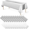 MASHAN 24Pack White Silver Dot Tablecloths with Silver Satin Runners
