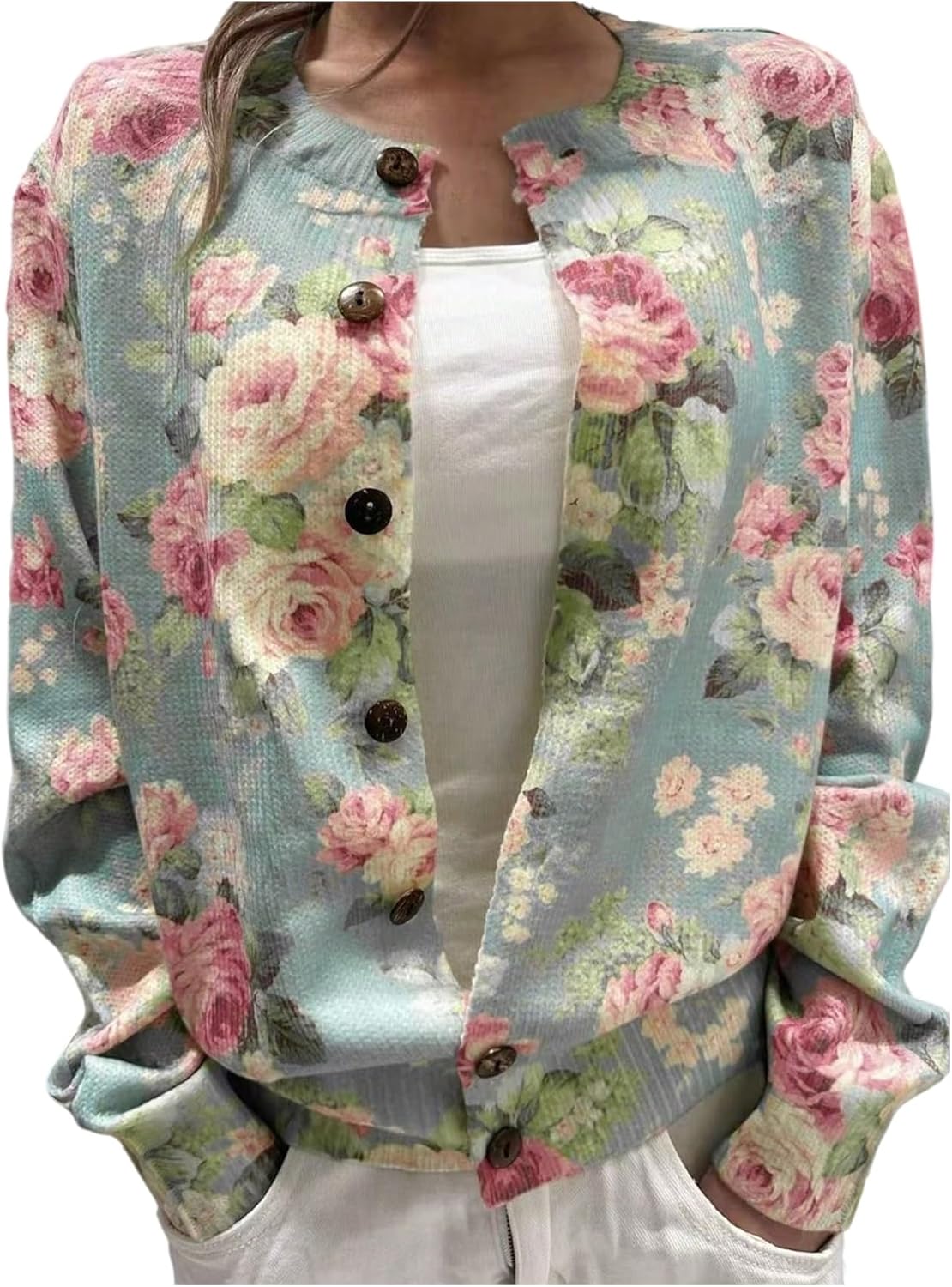 Stylish Floral Print Cardigan Sweater for Women by SOLY HUX