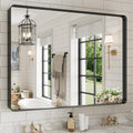 Black Bathroom Mirror 48x40 in Matte Black Frame - Durable Vanity