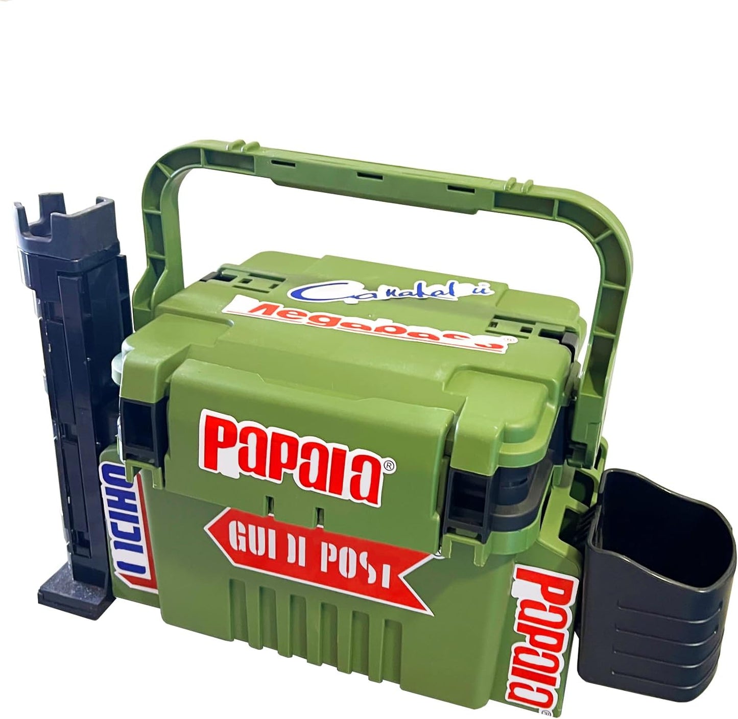 6L Green Fishing Tackle Box with Rod Holder for Multi-Functional Fishing