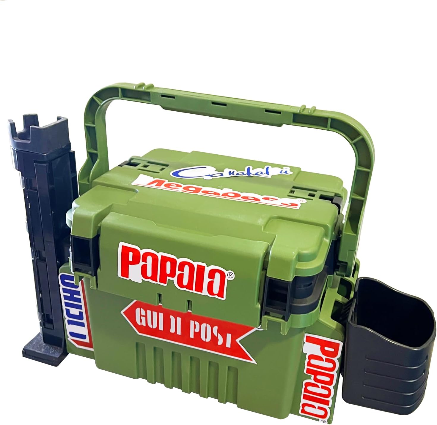 6L Green Fishing Tackle Box with Rod Holder for Multi-Functional Fishing