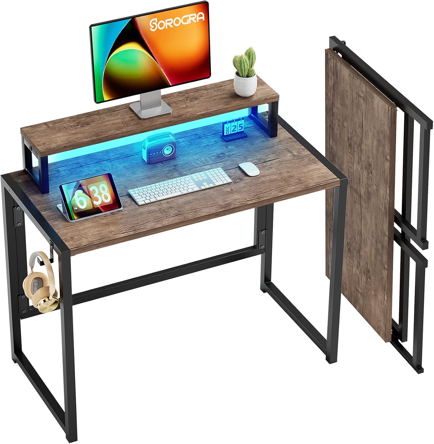 Compact Foldable Desk with LED Lights - SOROGRA