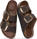Santorini Womens Genuine Leather Flat Sandals - Memory Foam Comfort