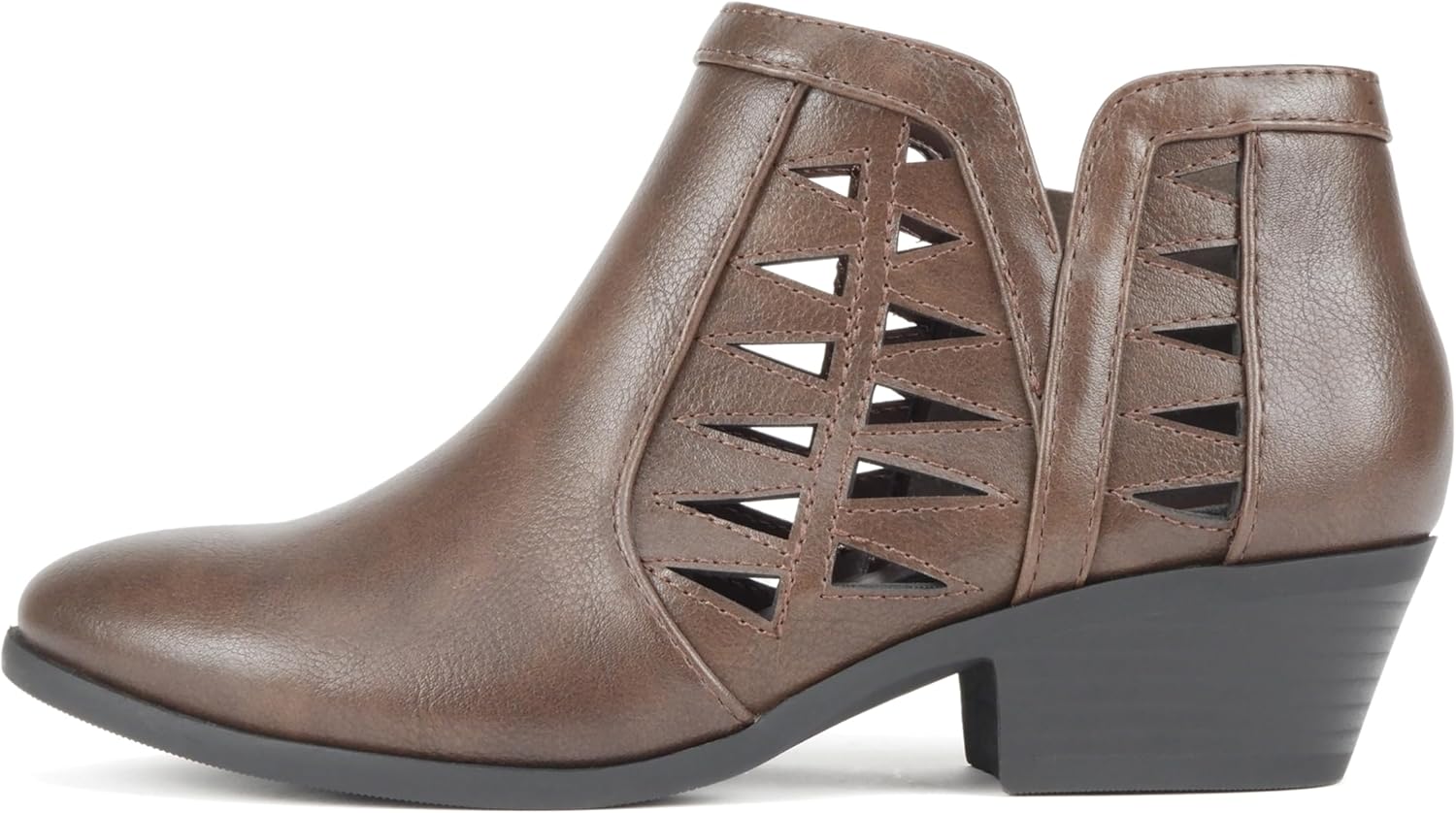 Soda Womens Perforated Cut Out Stacked Block Heel Ankle Booties