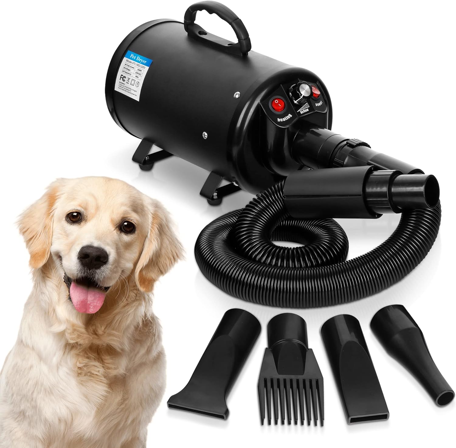 Epetlover 3.2HP Pet Dryer - Fast Drying & Customizable, 4 Nozzles