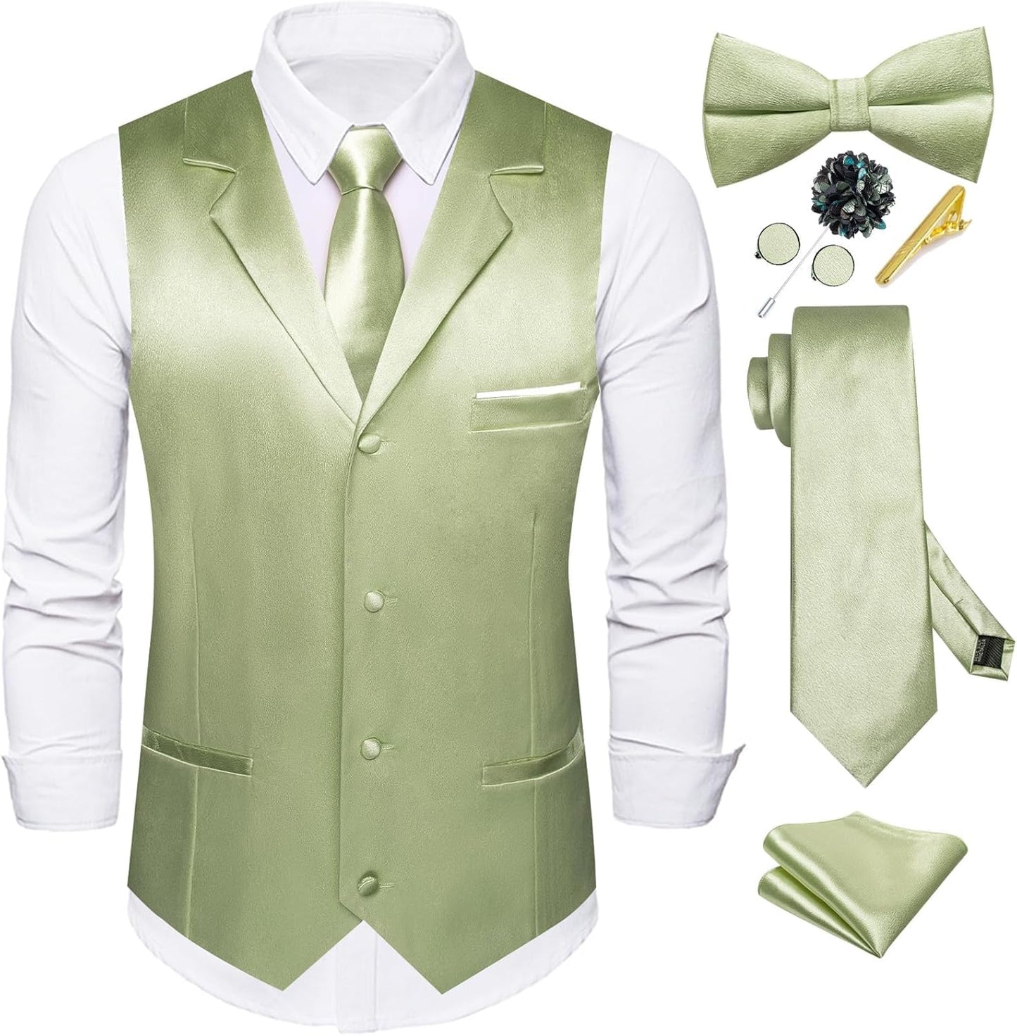 Dubulle Mens Satin Vest and Tie Set for Formal Occasions