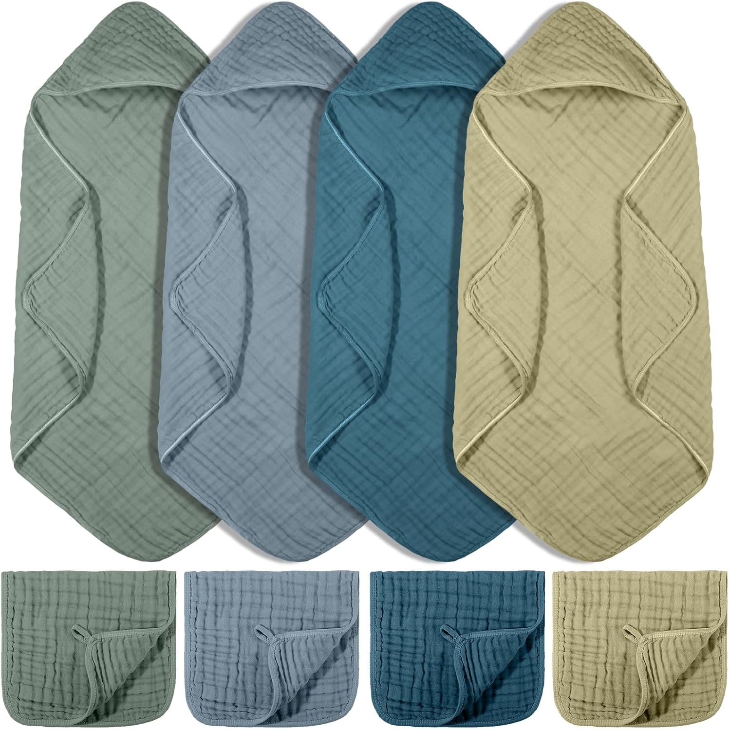 8 Pcs Baby Muslin Hooded Bath Towels Set for Newborns and Infants