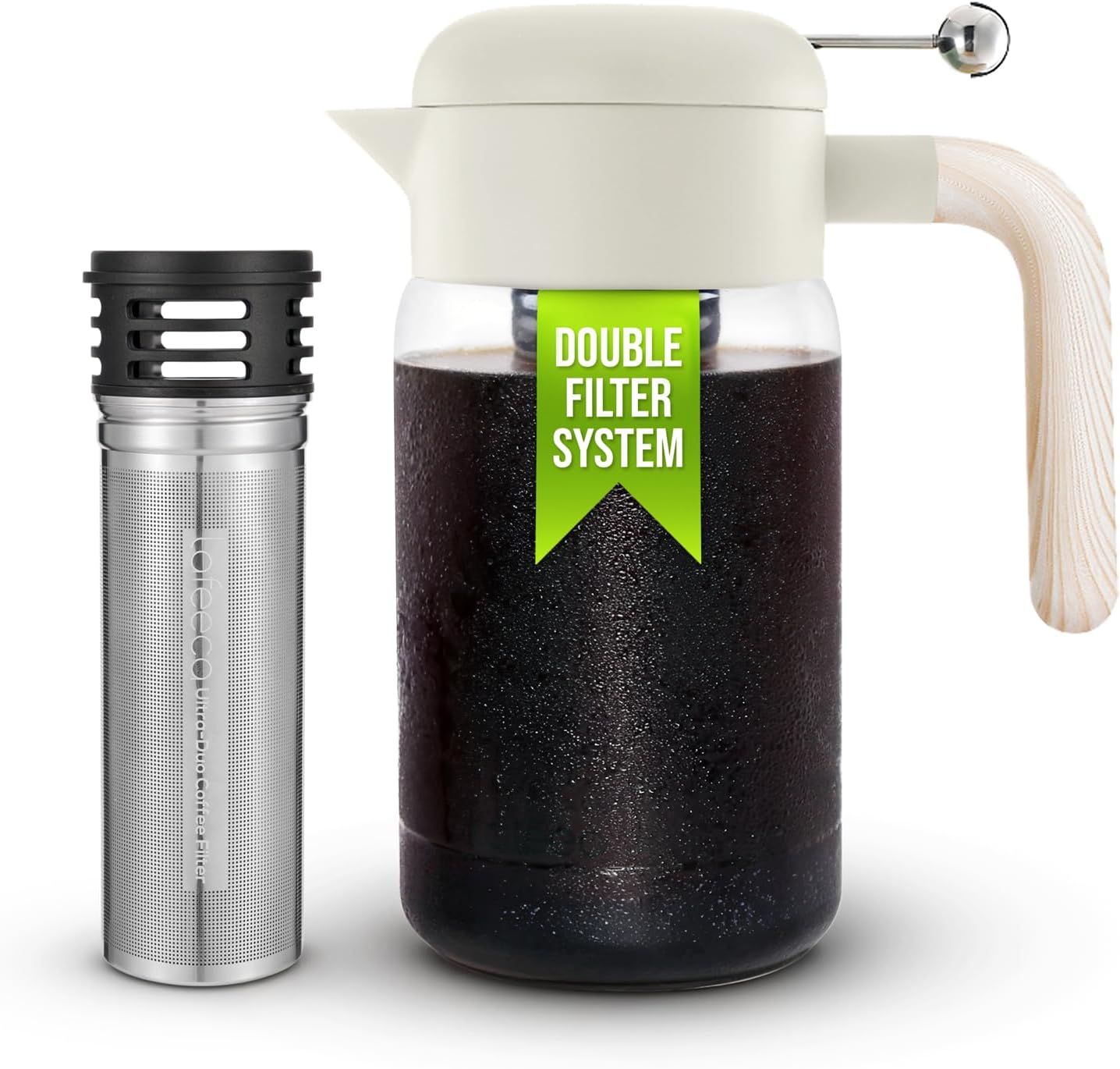 LAFEECA Cold Brew Maker - Airtight Stainless Filter - 51 oz Tritan Pitcher