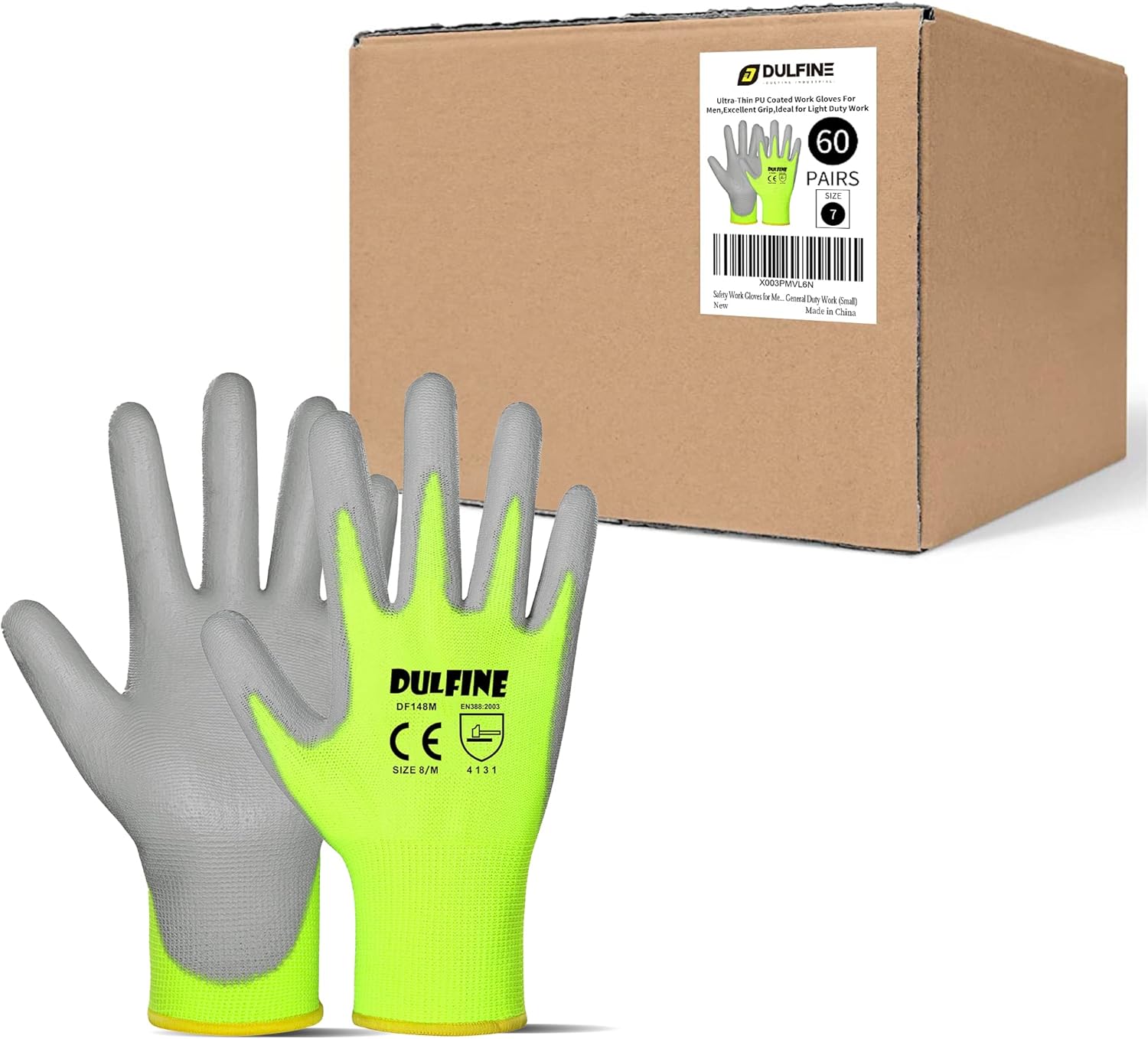 DULFINE Safety Work Gloves for Men with PU Coating - 60 Pairs
