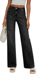 Wide Leg High Waisted Jeans for Women - Patchwork Stretch Denim