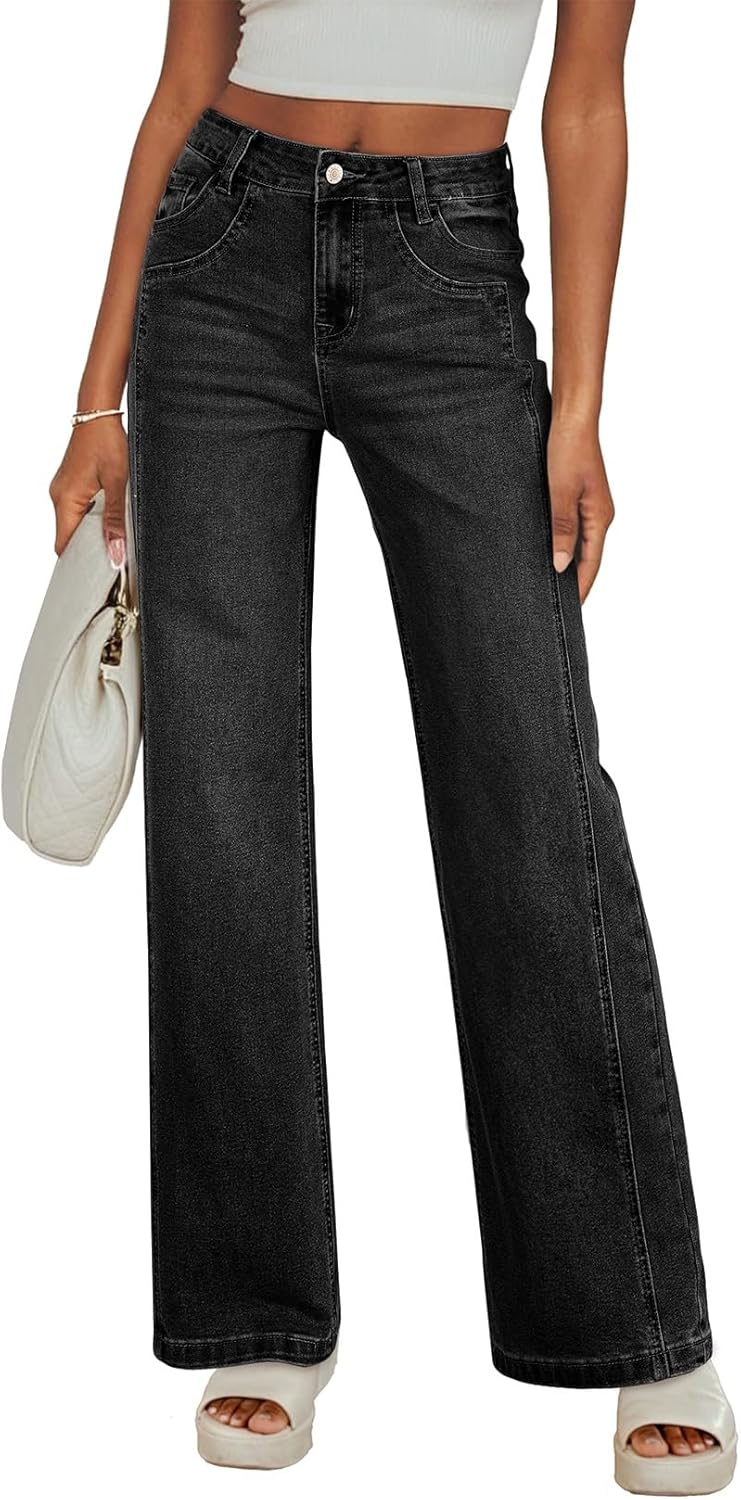 Wide Leg Jeans for Women - High Waisted Stretchy Denim Pants