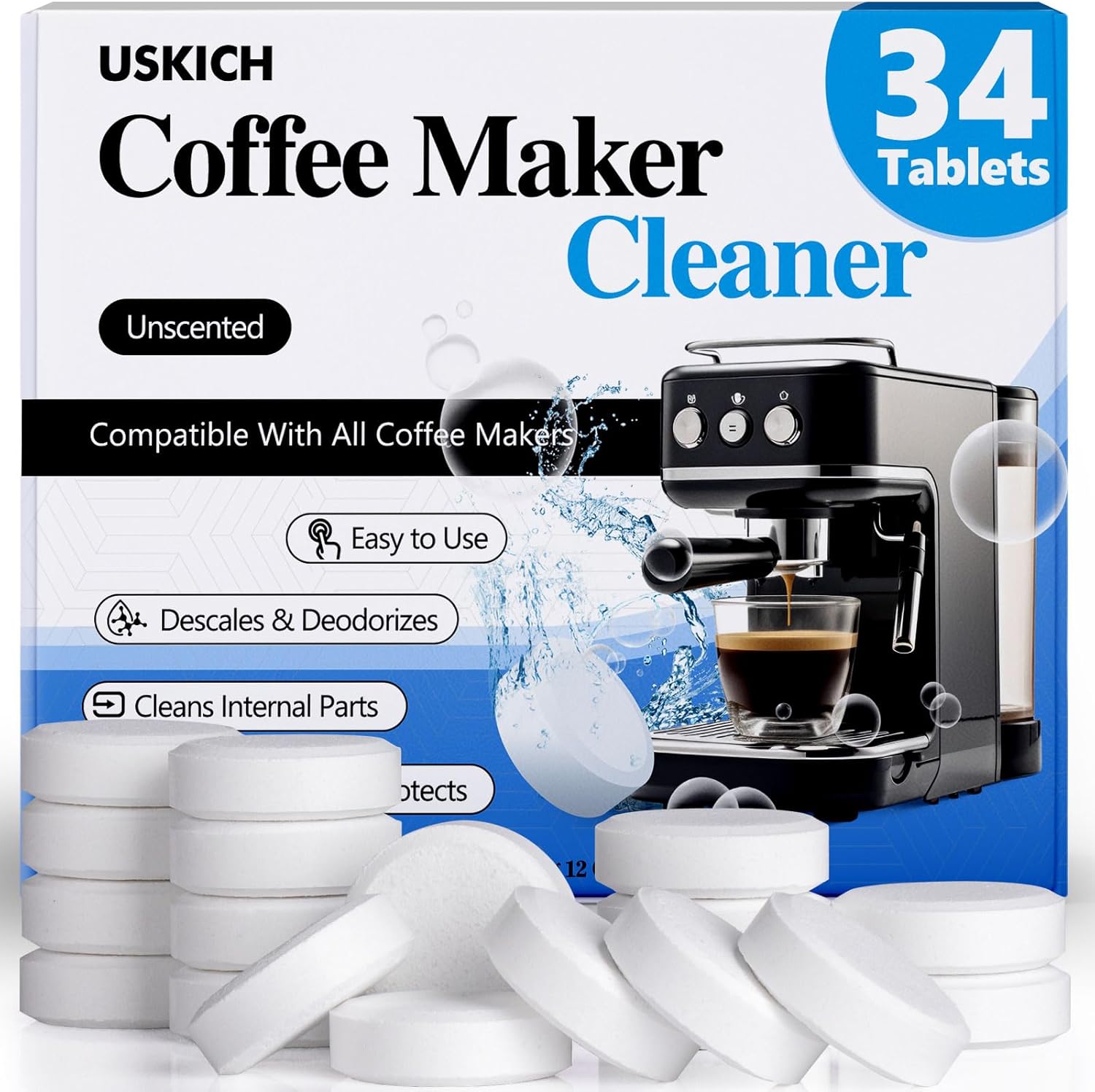 USKICH Coffee Machine Cleaner Tablets - Descaler 34 Pack