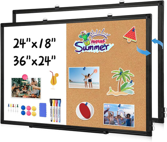 24in x 18in WALGLASS Dry Erase and Bulletin Boards Combo