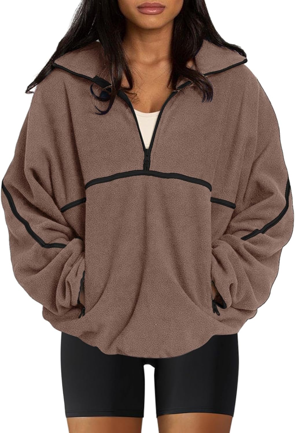 LASLULU Womens Half Zip Pullover Sherpa Fleece Jacket
