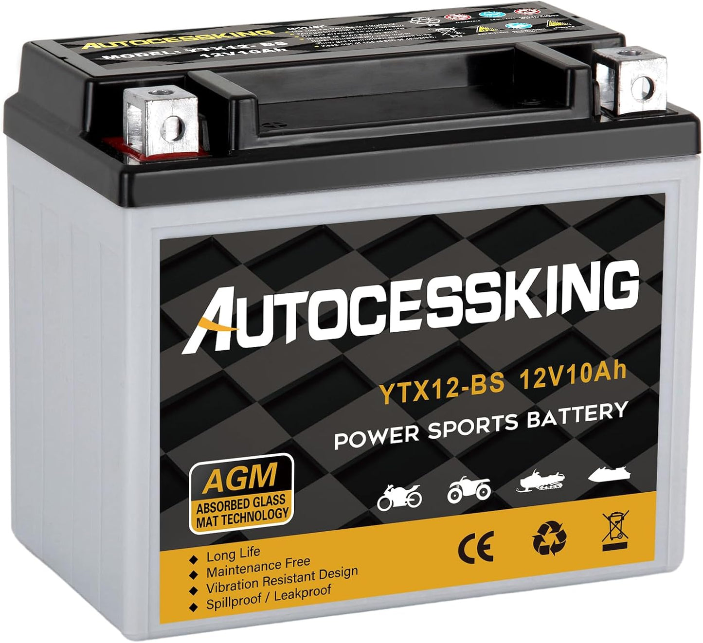 YTX12-BS Motorcycle Battery - Reliable 12V 10Ah Power Source