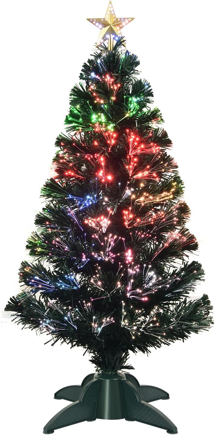 3ft Pre-Lit Fiber Optic Mini Christmas Tree for Festive Cheer