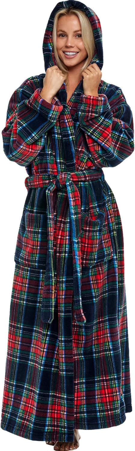 Long Plush Bathrobe with Hood for Women - Cozy & Stylish