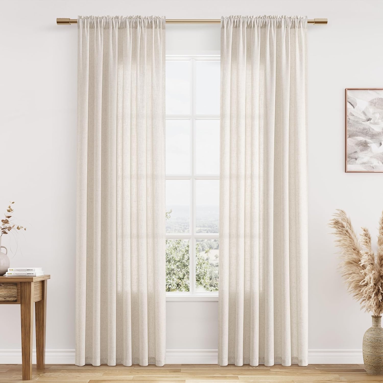Guken Warm Beige Linen Curtains for Cozy Rustic Home Decor
