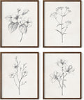 Grey Floral Wall Art Set of 4 Plant Posters - Vintage Botanical Prints