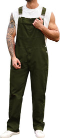 Green Overalls for Men Denim Bib Jumpsuit - Work Utility Coveralls