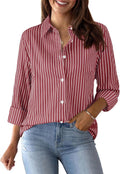 Womens Button Down Cotton Striped Dress Shirt - Classic Office