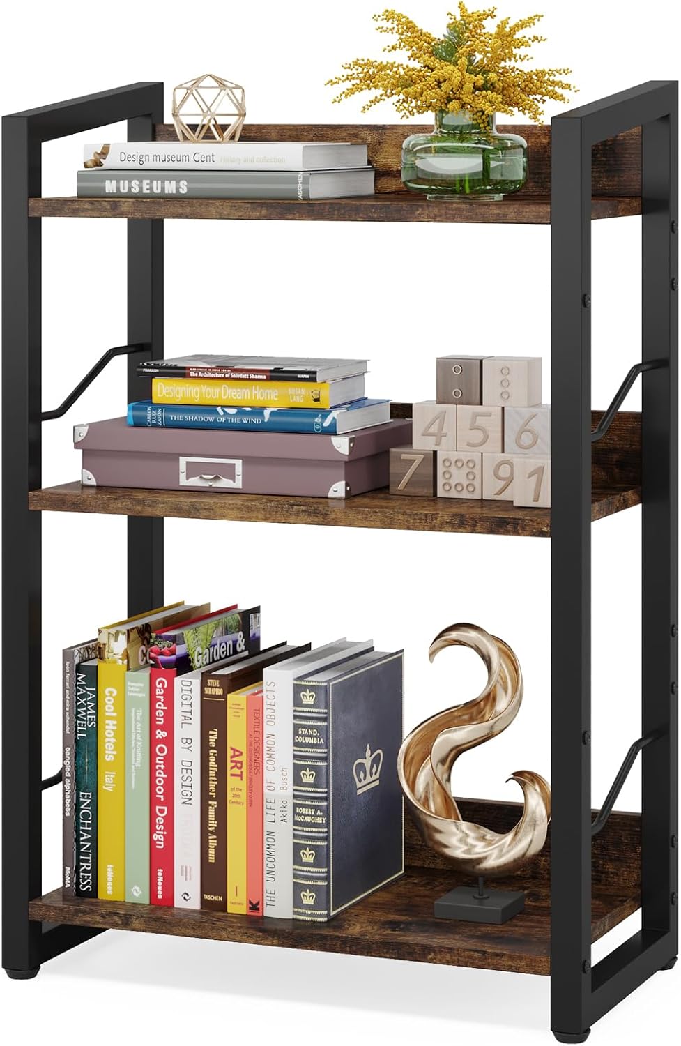 Compact 3-Tier Rustic Bookshelf