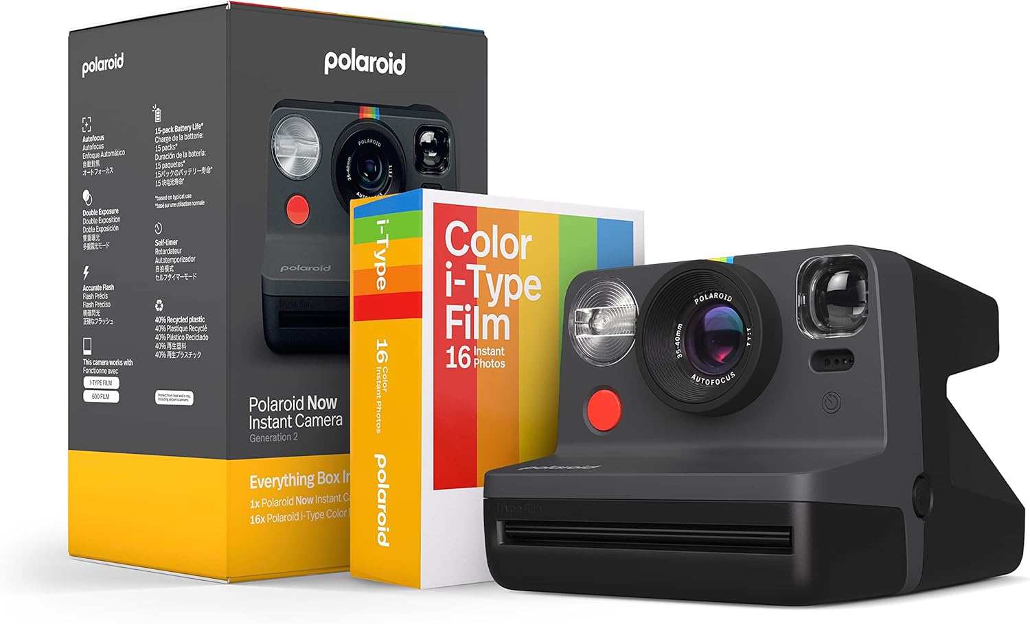 Polaroid Now 2nd Gen Black Camera Bundle - 16 Color Photos