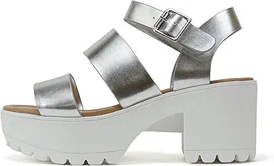 Soda Women Open Toe Two Bands Block Heel Sandals with Strap