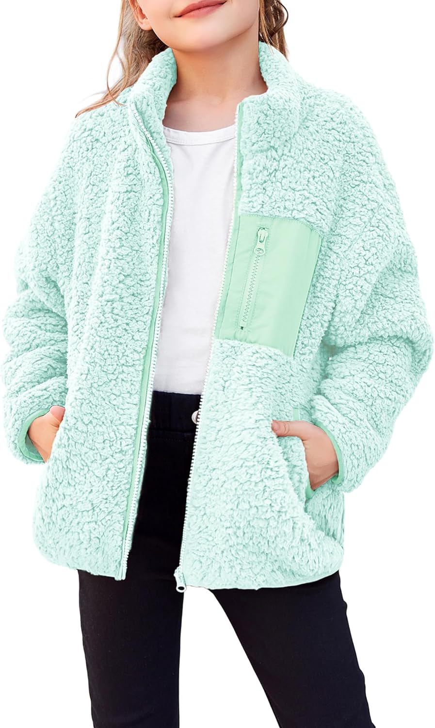 Cozy Girls Fleece Jacket Sherpa Full Zip Fuzzy Coat Outwear