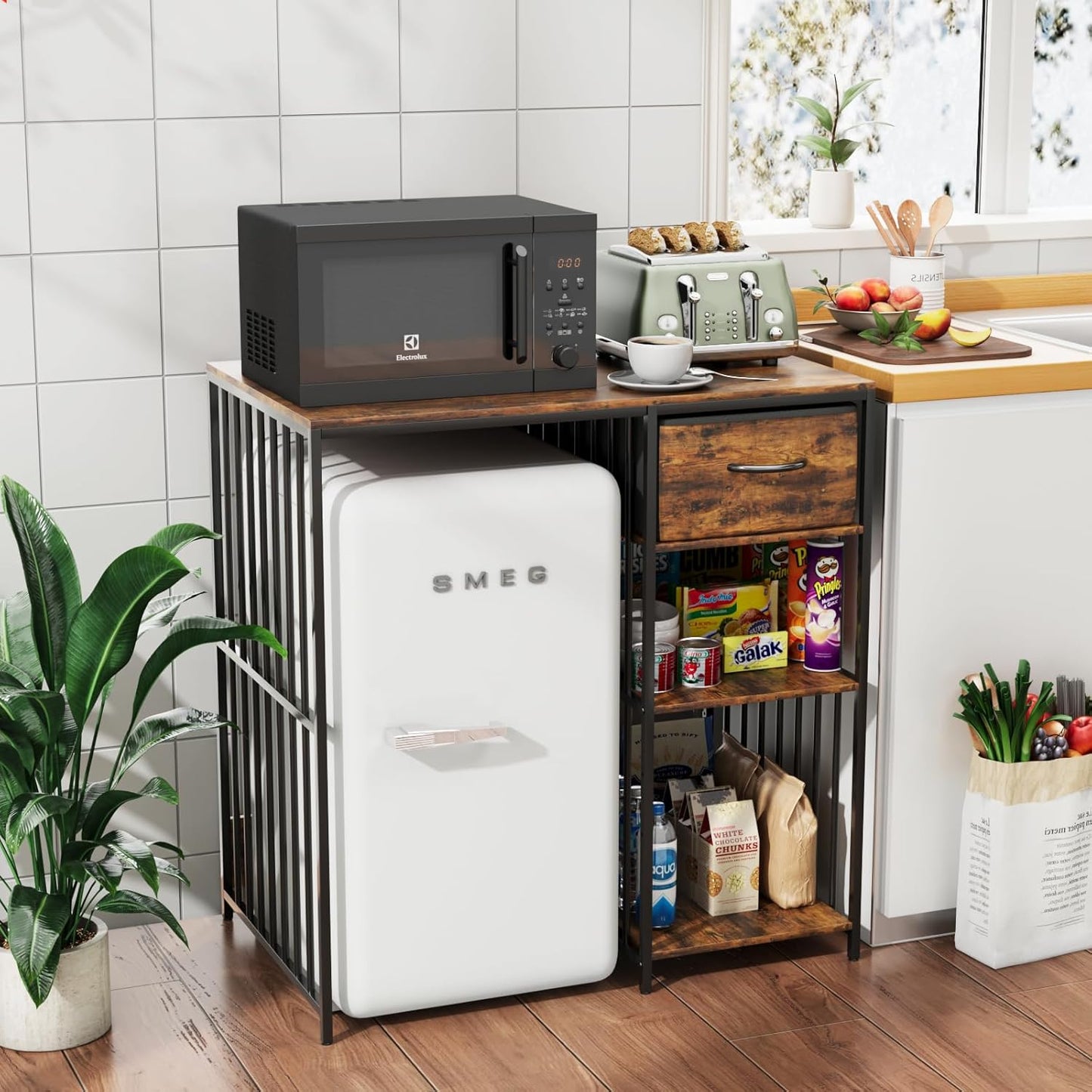 VOWNER Mini Fridge Cabinet: 3-Tier Industrial Kitchen Rack