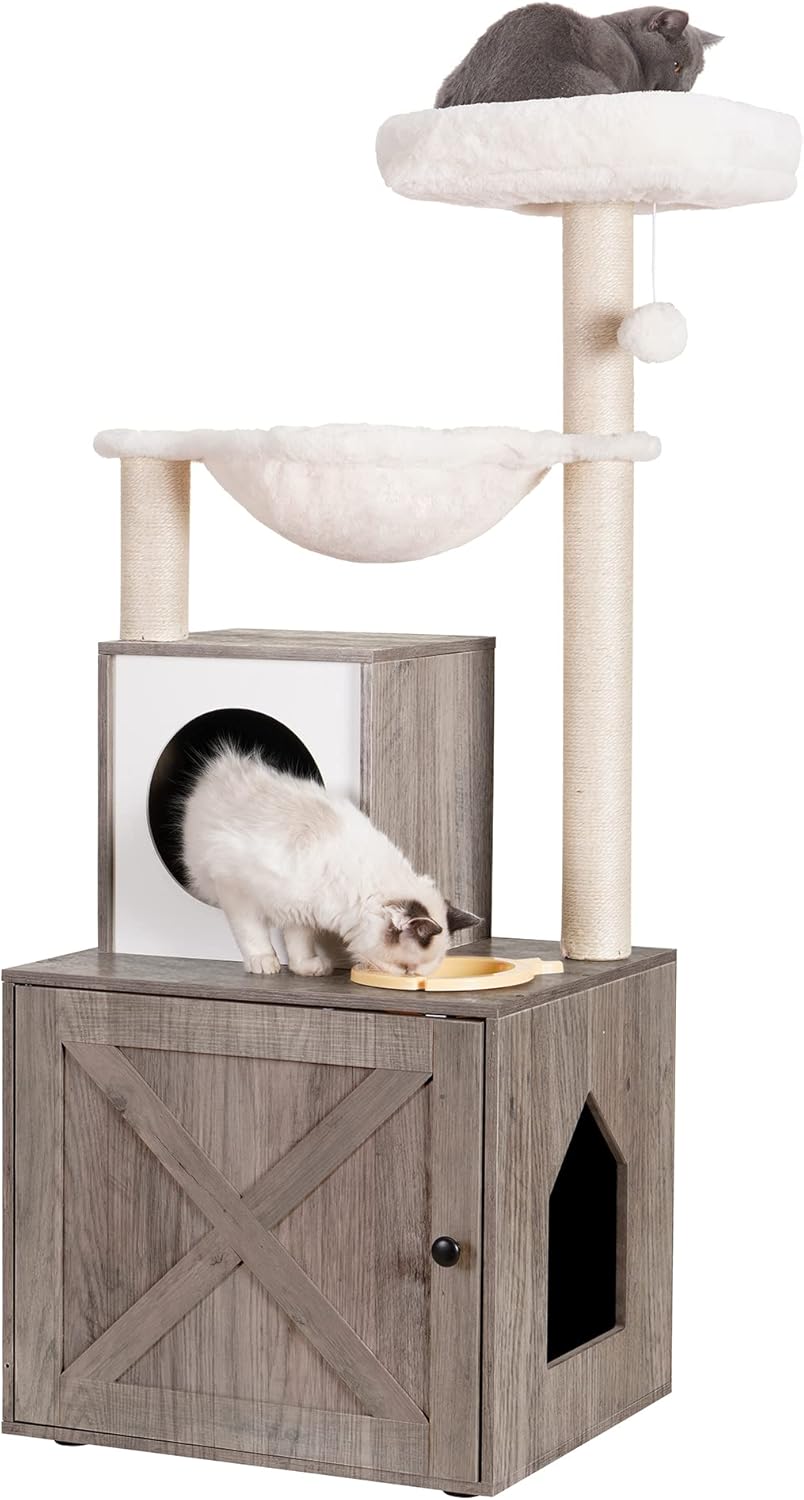 Heybly Cat Tree with Litter Box Enclosure and Food Station