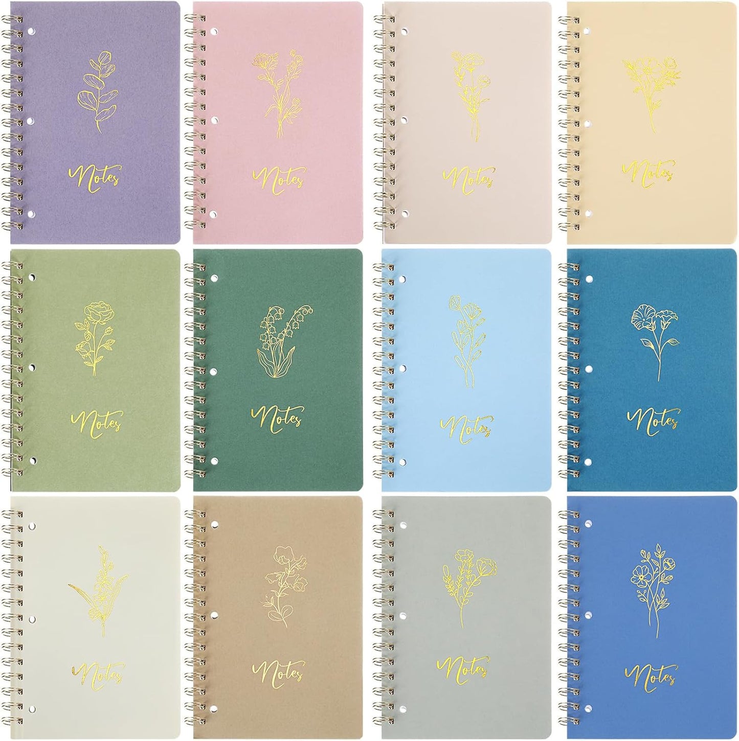 Bulk Aesthetic Spiral Notebooks - 12 Designs, 100 Pages - Morandi Colors - Ideal Gift Set