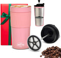 LEAVITT BAY COFFEE Portable French Press - Pink Stainless Steel Travel Mug