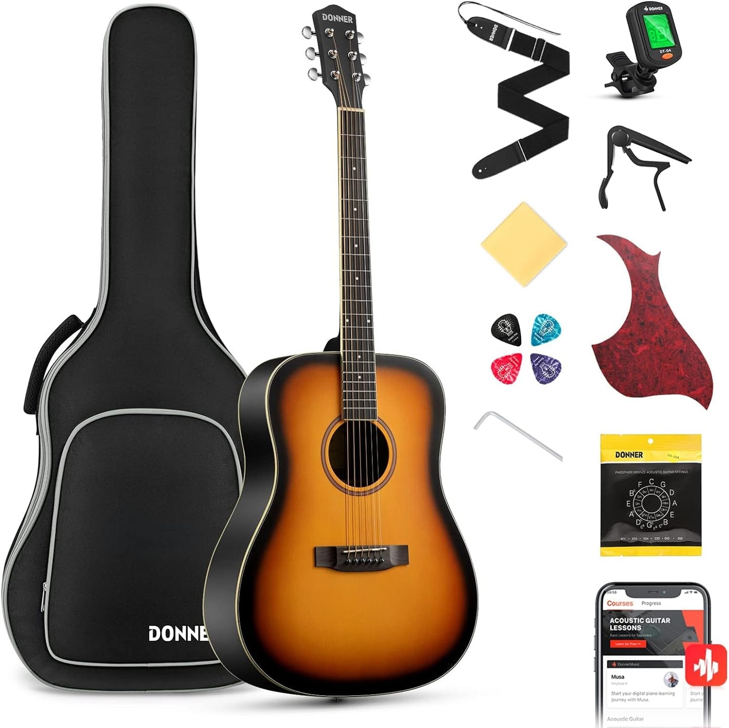 Beginner Adult Acoustic Guitar Bundle - Learn with Free Online Lessons!