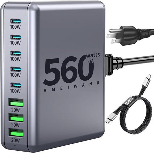 SMEIWANR 8-Port 560W Fast Charger for MacBook, iPhone, Samsung