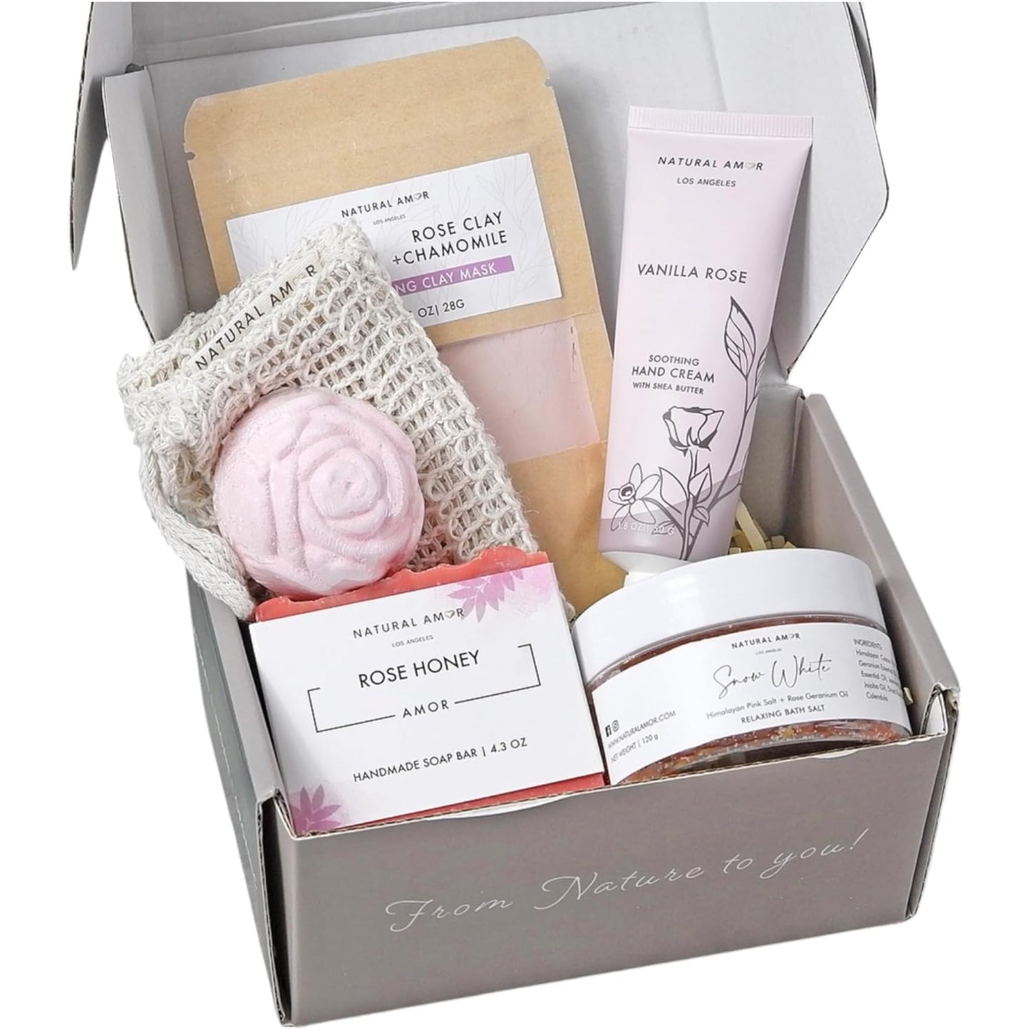 Natural Amor Spa Gifts for Women: Luxurious Rose Scent Bath Set