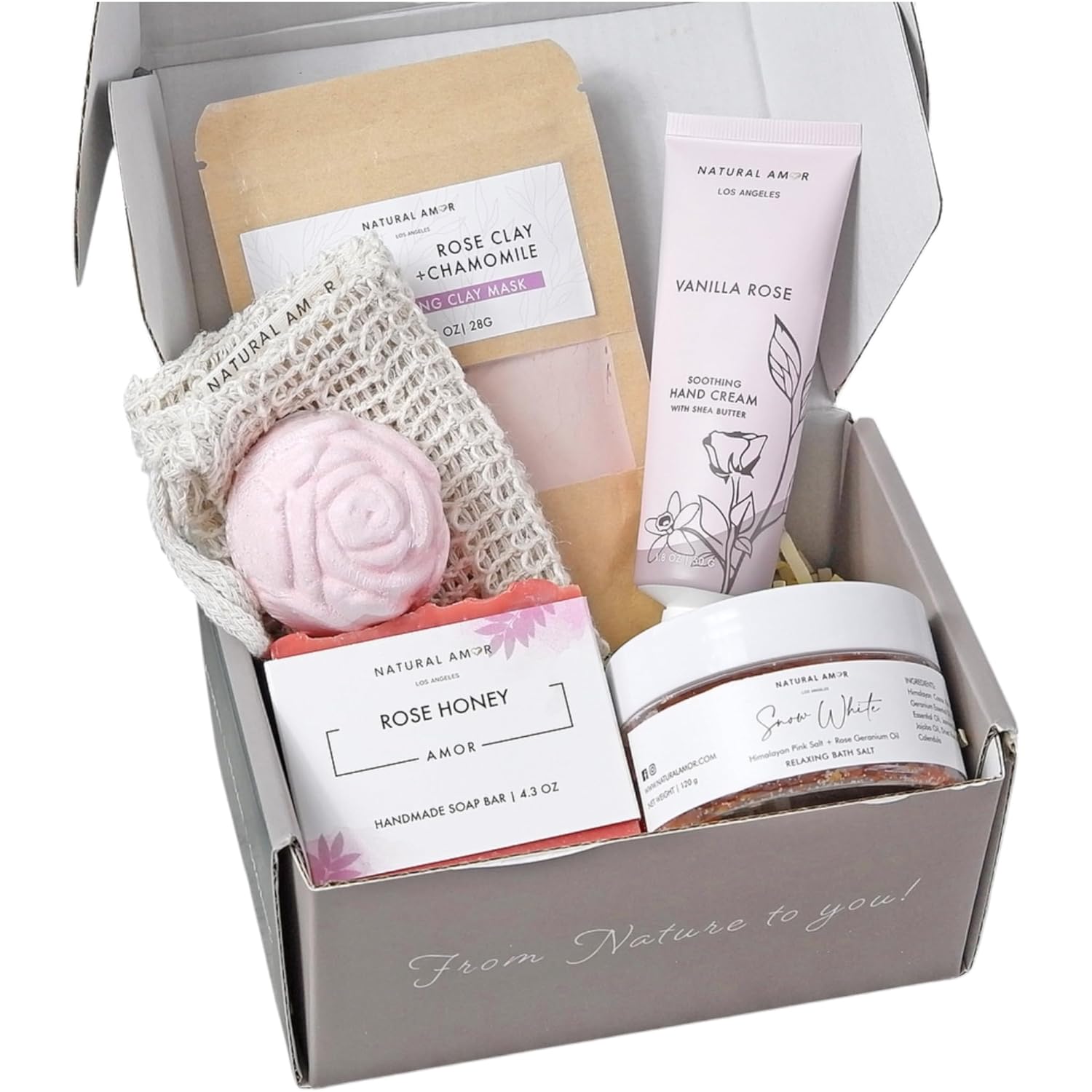 Natural Amor Spa Gifts for Women: Luxurious Rose Scent Bath Set