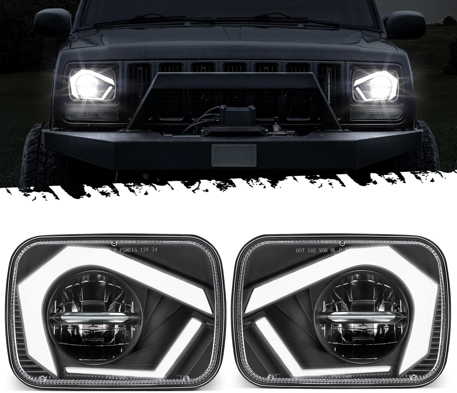 Partsam Eagle Eye Headlights H6054 LED 7x6 5x7 with Anti-Glare