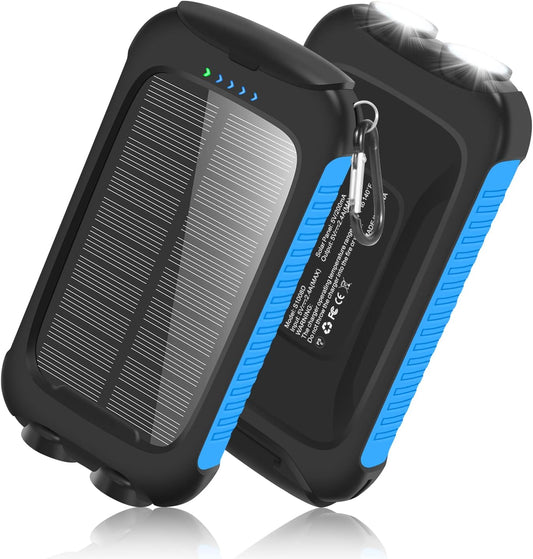 10000mAh Solar Power Bank - Fast Charging, Super Bright Flashlight, Portable