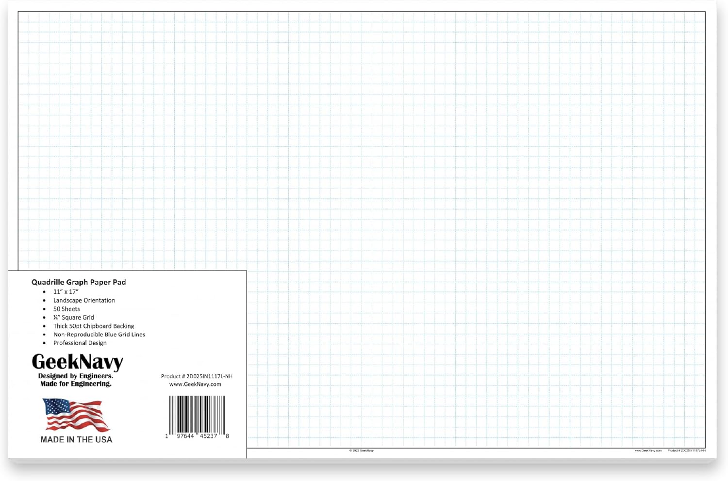 Large 11x17 Quadrille Graph Paper | 0.25 Grid | Blueprint Quality