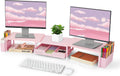 Desk Dual Monitor Stand Riser - Wood Desk Organizer with Drawer