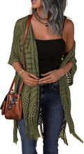 Womens Knit Cardigan Open Front Crochet Tassel Kimono - Lightweight is