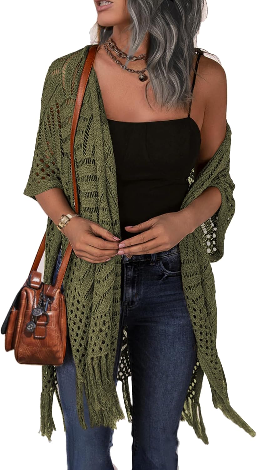 HOTOUCH Womens Knit Cardigan Open Front Lightweight Kimonos