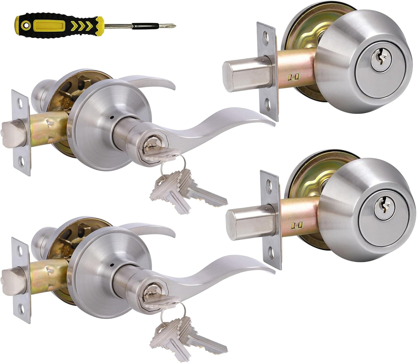 Keyed Alike Front Door Lever Lockset with Deadbolt Set for Security