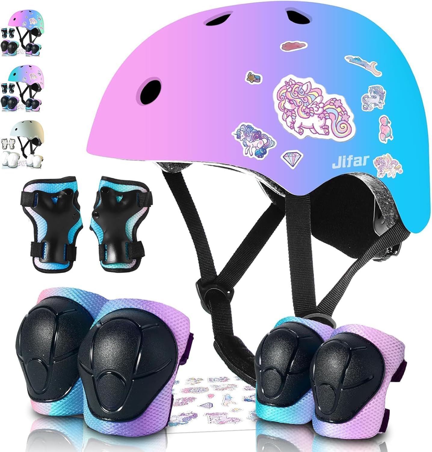 Adjustable Color Gradient Bike Helmet and Pads for Kids Ages 3-14